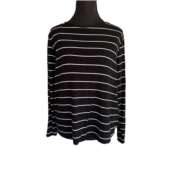 Old Navy Luxe Shirt Black/ White Stripe Boat Neck Long Sleeve Soft Women’s XS - Picture 1 of 5